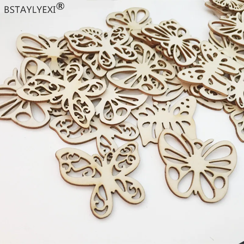 

BSTAYLYEXI 10pcs mix Different Size Wooden Butterfly Shape home decoration children gifts DIY angings Ornaments Home Decoration