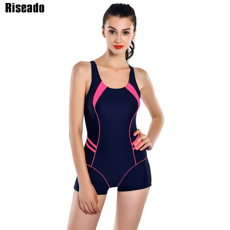 

Riseado New One Piece Swimsuits 2019 Patchwork Swimwear Women Boyshorts Racer Back Bathing Suits Swimming Suit for Women