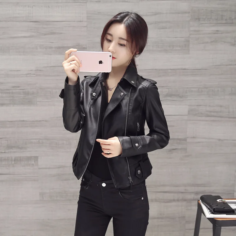 

2019 new Pu motorcycle leather jacket ladies Korean version of the slim jacket leather jacket