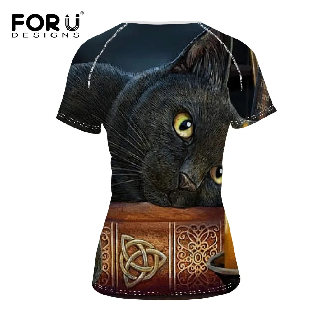 FORUDESIGNS/женская футболка, футболка с рисунком кота Witching Hour, женская футболка с коротким рукавом, Классическая ткань, женская футболка для девушек