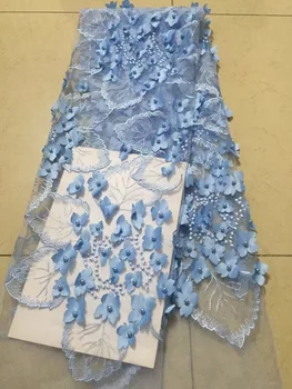 

African lace fabric 2018 high quality Beads 3D Embroidered lace fabric Wholesale french tulle lace fabric for african dress