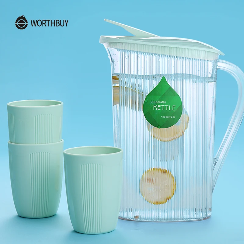 WORTHBUY 2300ml Water Kettle With Cups Leak proof Plastic Juice Water