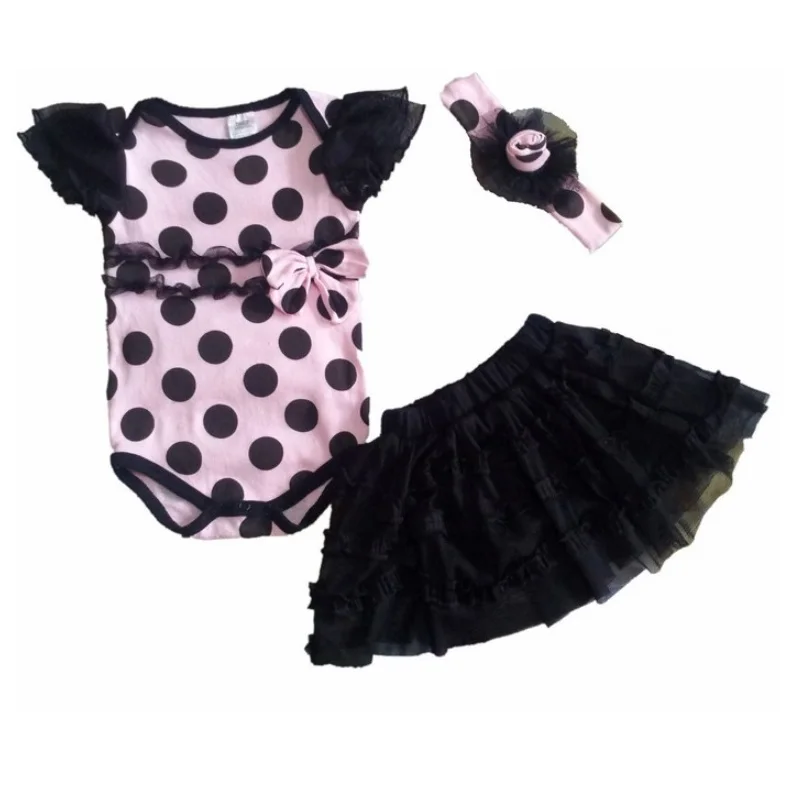 

2018 Polka Dot Baby Girls Clothes Suit Lace Layer Baby Bodysuit hairband Skirt baby clothing girl skirts bebes Jumpsuits