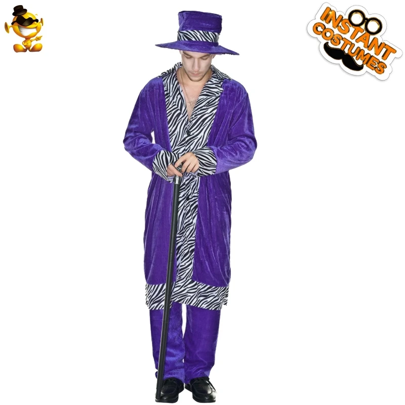 

Christmas Party Men Pimp Costume Role Play Funny Purple Coat Fancy Dress Pimp Outfits Costumes