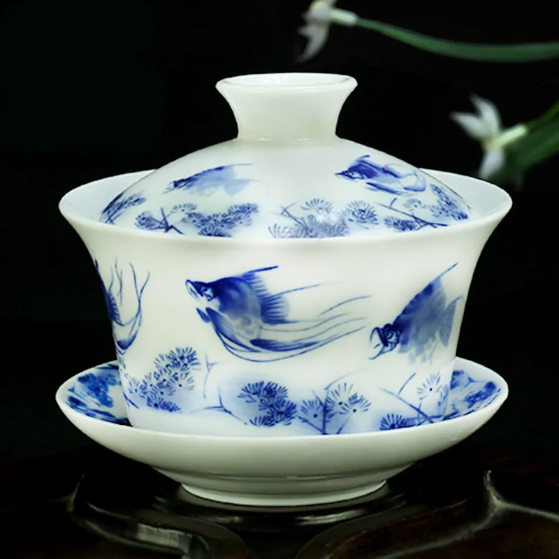 Китайский чайный сервиз Gaiwan голубой и белый фарфор Чайный набор кунг-фу Супница керамическая чашка для чая здоровье чайная чашка и блюдце мастер чашки