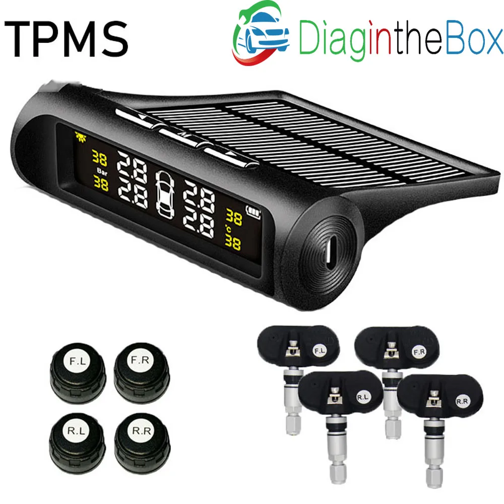 

Car solar TPMS tire pressure monitor wireless tire pressure monitoring alarm system LCD color display Internal / External Sensor