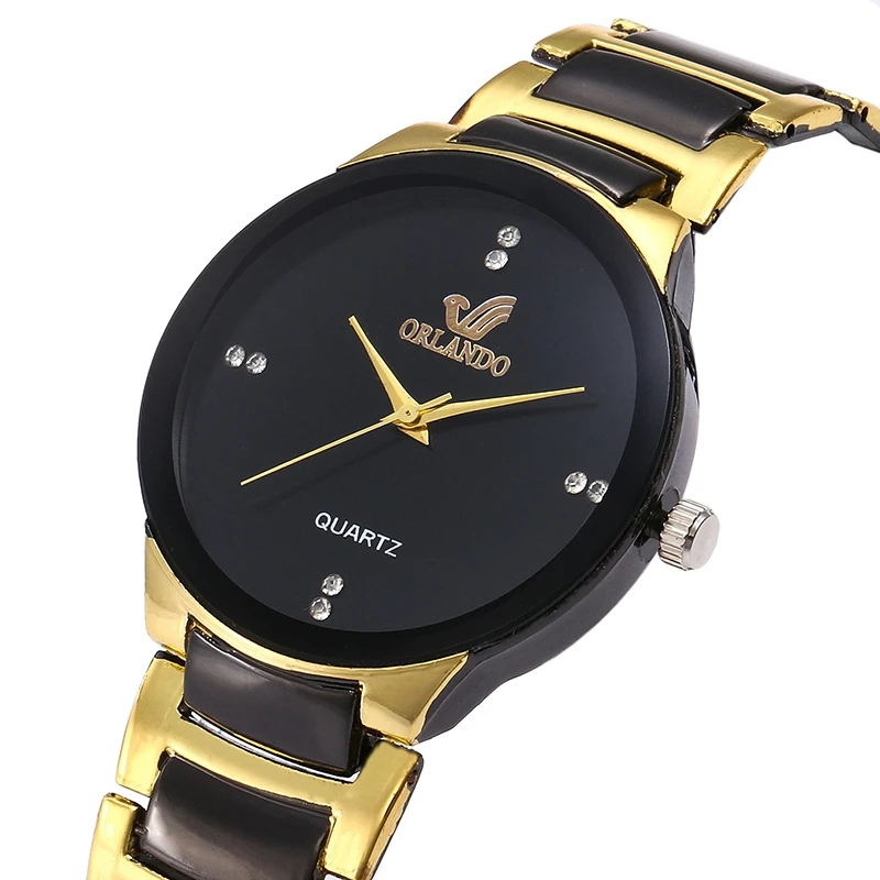 

Fashion Couple Watches Men Women Black Stainless Steel Wrist Watch Lover's Quartz Watch Valentines Day Gift Relogios Femininos