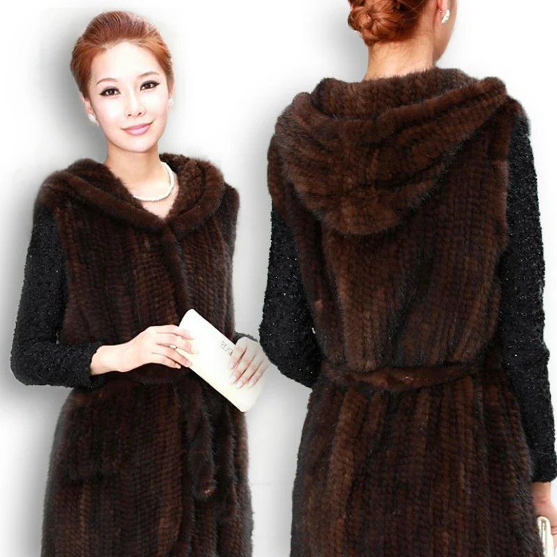 Nové originální pletené norty kožené vesty s kapucí noky kožené vesta teplé zimní srst kabát