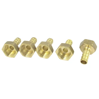 

5pcs 1/2BSP Female Thread to 8mm Dia Air Hose Barb Straight Coupler Gold