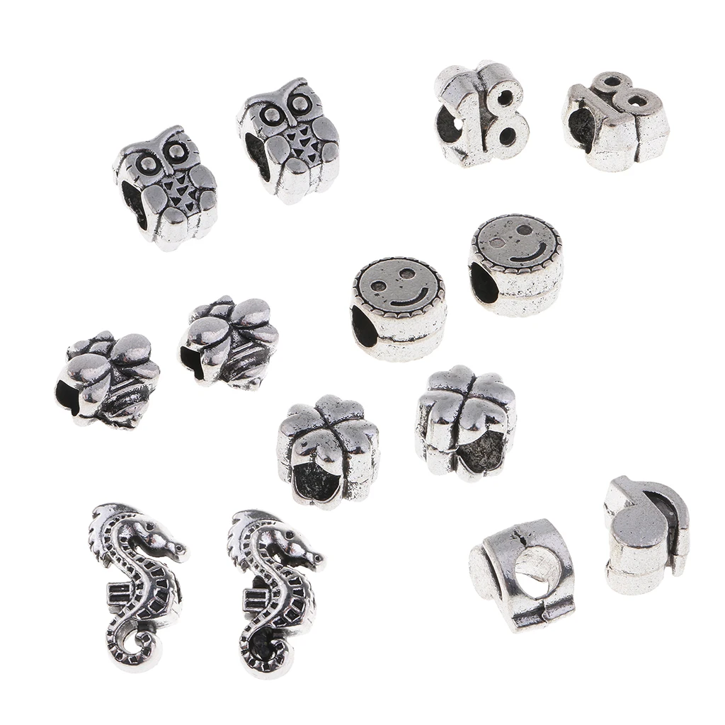 Pack of 12 Beautiful Large Hole Beads Metal Decorative Beads for Clothing Bags Shoes Bracelet Decor	