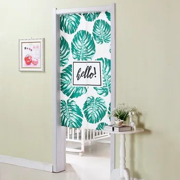 

White Green Hello Banana Leaves Door Curtain Living Room Bedroom Bathroom Kitchen half Doors Curtains Fabric Tube Curtain AA30