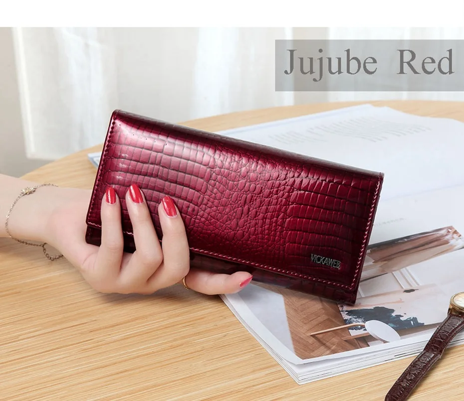 VICKAWEB Wallet Female Genuine Leather Purse Women Vintage Alligator Women Wallets Long Hasp Womens Wallets and Purses Retro-AE150-014