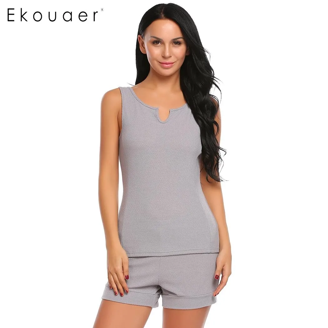 Ekouaer 2018 Casual Loose Pajama Women V Neck Sleeveless Tank Tops with
