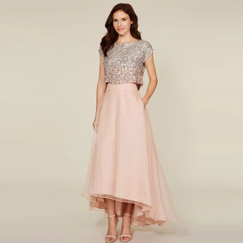 Faldas largas rosas para faldas largas de Organza A la medida, barata, para dama de honor y fiesta de boda, novedad de 2018|Faldas| -
