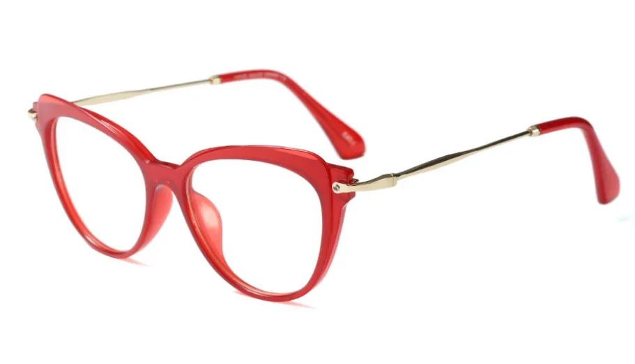 CCSPACE 45520, кошачий глаз, женские очки, оправа, женские металлические ножки, фирменный дизайн, оптические очки, модные очки, компьютерные очки - Цвет оправы: C7 red clear