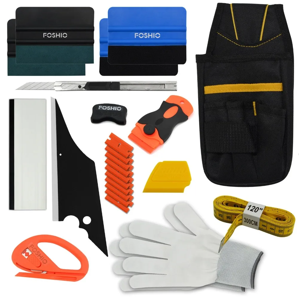 

FOSHIO Vehicle Vinyl Wrapping Application Tool Kit Car Window Tint Film Tools Bag Magnet Tape Cutter Knife Gloves Squeegee Set
