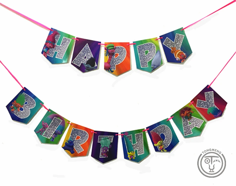 Тролли Poppy DJ Suki Guy Diamond Branch banner bunting pennant Детский комплект для украшения дня