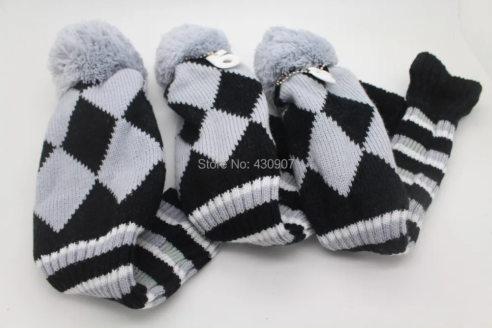 

Free Shipping 3x woolen Knit Pom Pom Golf Club FW Driver Head Cover Covers1#,3#,5# For Razr Gray