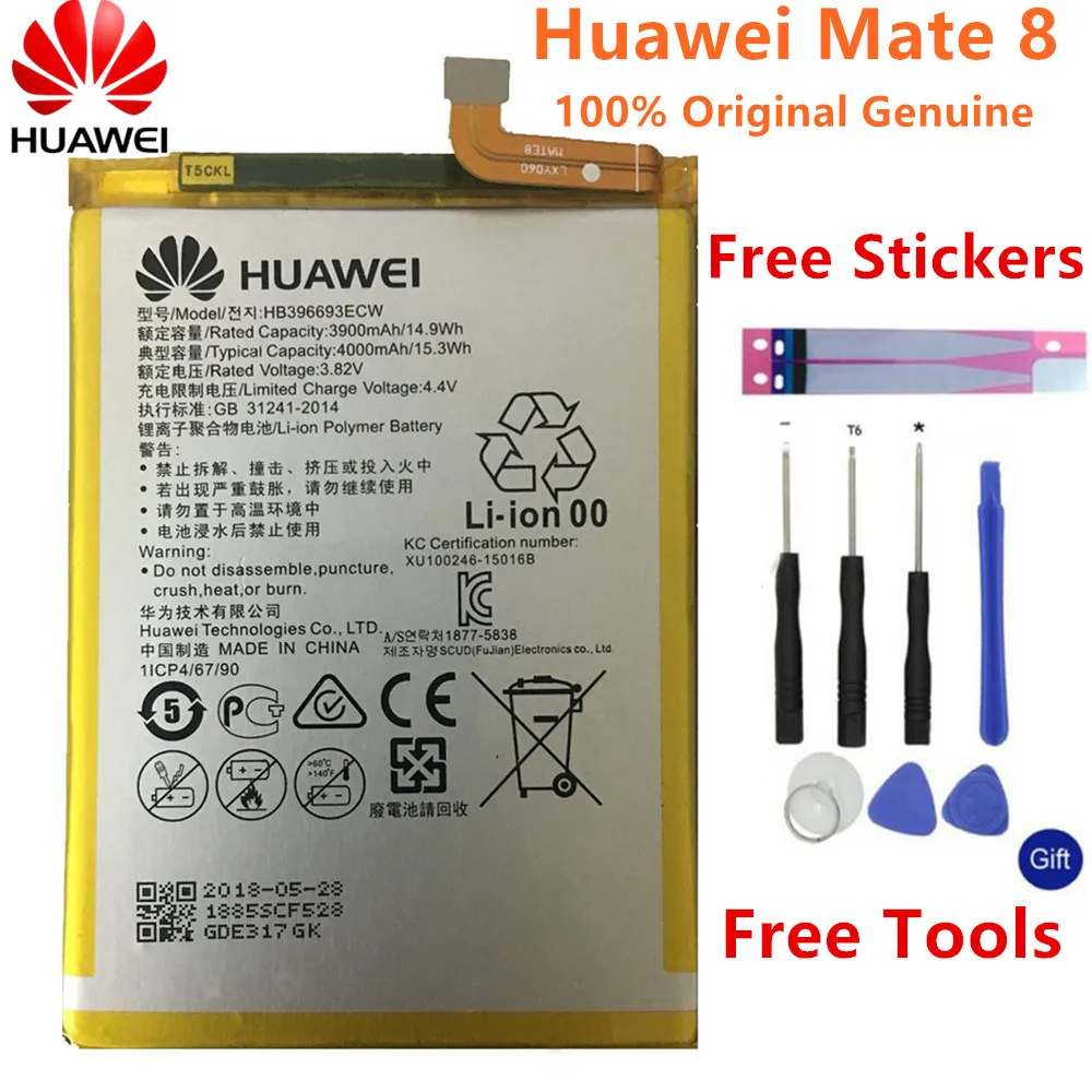 

Hua Wei HB396693ECW Original Replacement Phone Battery For Huawei Mate 8 NXT-AL10 NXT-TL00 NXT-CL00 NXT-DL00 3900mAh + Tools