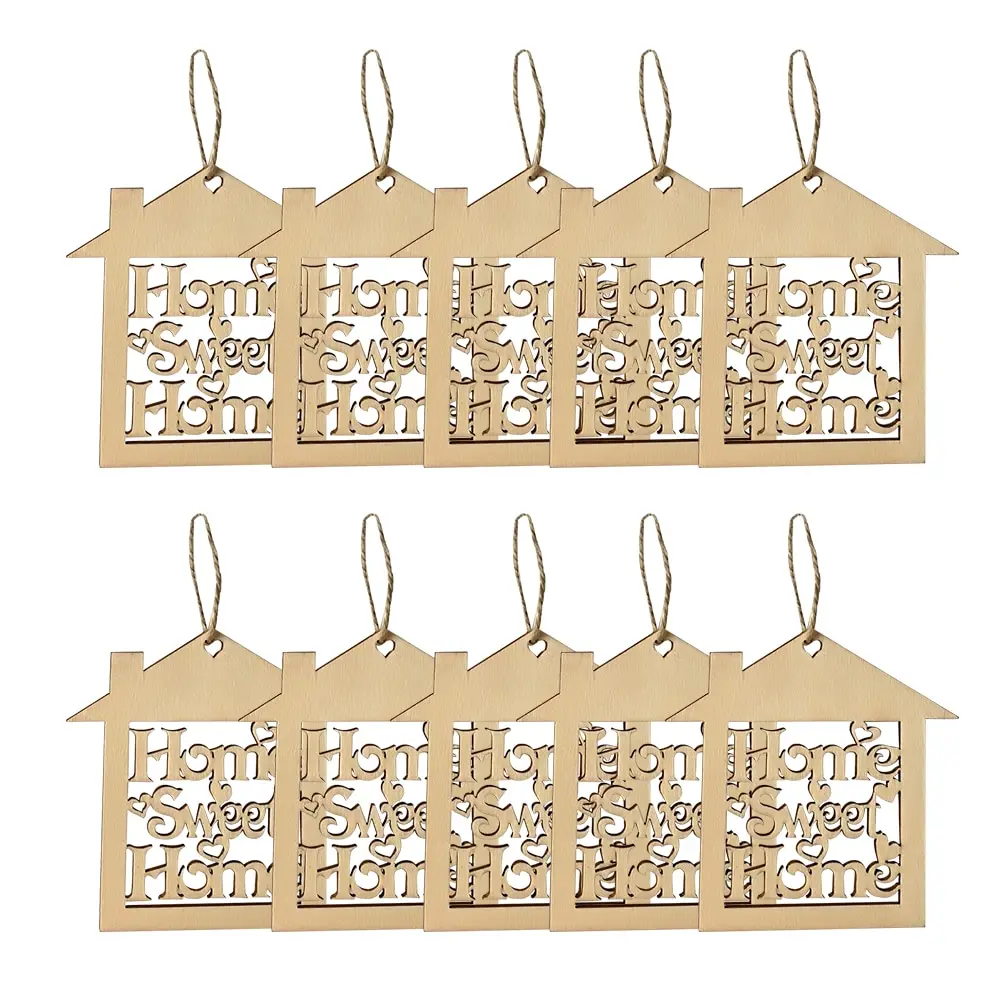 

10Pcs Decorative Wood Wall Hanging Home Sweet Sign Plaque House Shape Cut Out Craft Door Decoration Housewarming Gift
