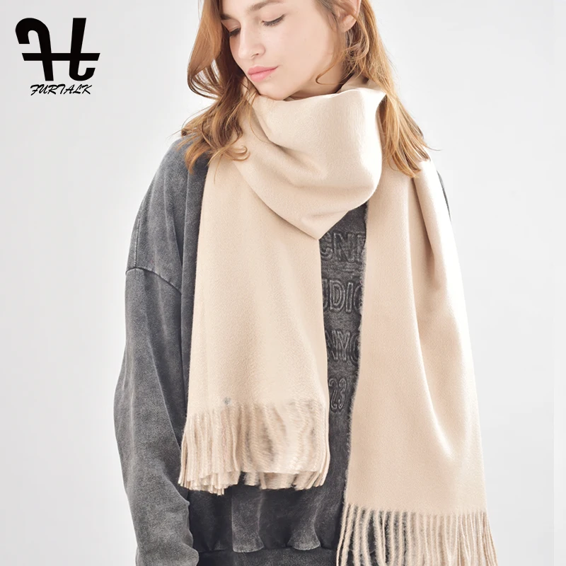 FURTALK women wool winter scarf oversized cashmere poncho scarves luxury brand for girls (70cm*180cm)