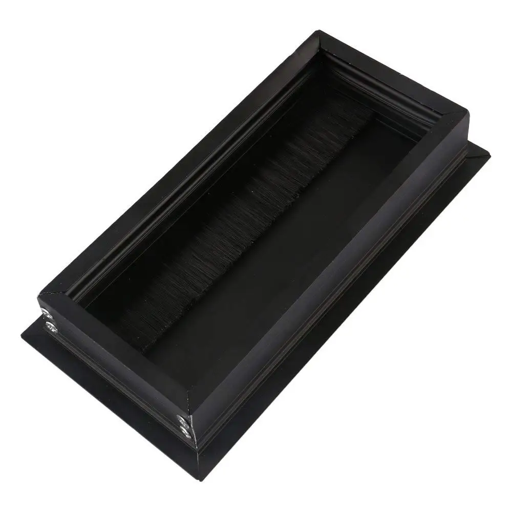  Black Aluminum Alloy L 160mm Table Desk Rectangle Wire Cable Grommet Hole Cover Outlet Port with Bl