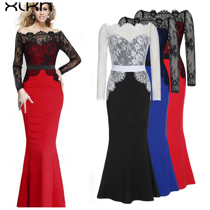 2017 Autumn Trumpet Mermaid Dress Long Sleeve Women Casual Lace Dress