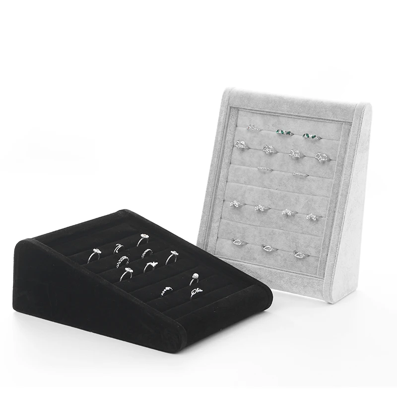 Bevel Velvet Ring Display Tray Jewelry Ring Holder Stand Three Color