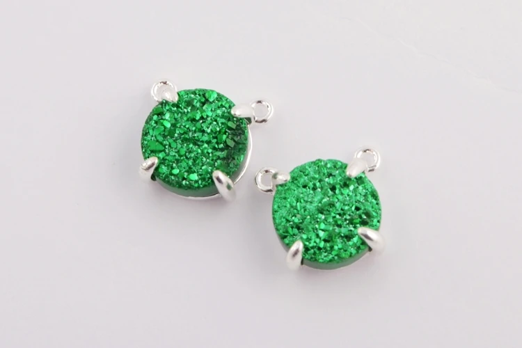 Green Druzy BOROSA Drusy Ювелирные изделия 10 шт. Серебряный Цвет Коготь 10 мм круглый натуральный Агаты Титан Радужная Друза разъемы для цепочки и ожерелья ZS0413 - Окраска металла: Green Druzy