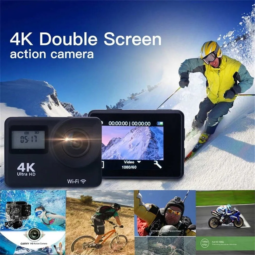 Совместимый водонепроницаемый 4 K двойной экран Wifi HD 1080 P спортивная экшн FHD камера DVR камера видеокамера Para Смарт камера аксессуары YY30