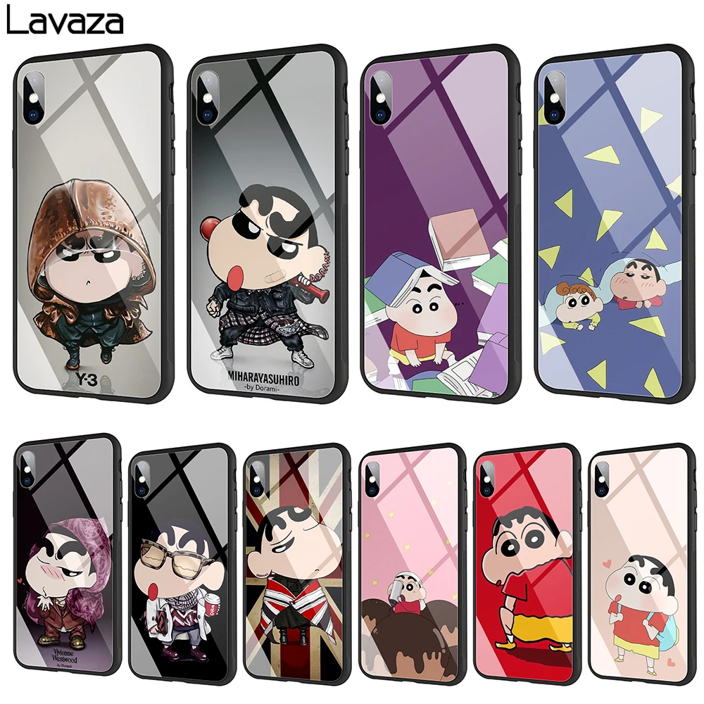 Lavaza симпатичный Crayon Shinchan закаленное стекло ТПУ чехол для iPhone XS Max XR X 8 7 6 6S Plus 5 5S SE |