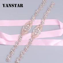YANSTAR (10pcs) Wholesale Handmade Bridal Bead Rhinestones Appliques Clear Rose Gold Crystal Sewing On Wedding Dresses Sash