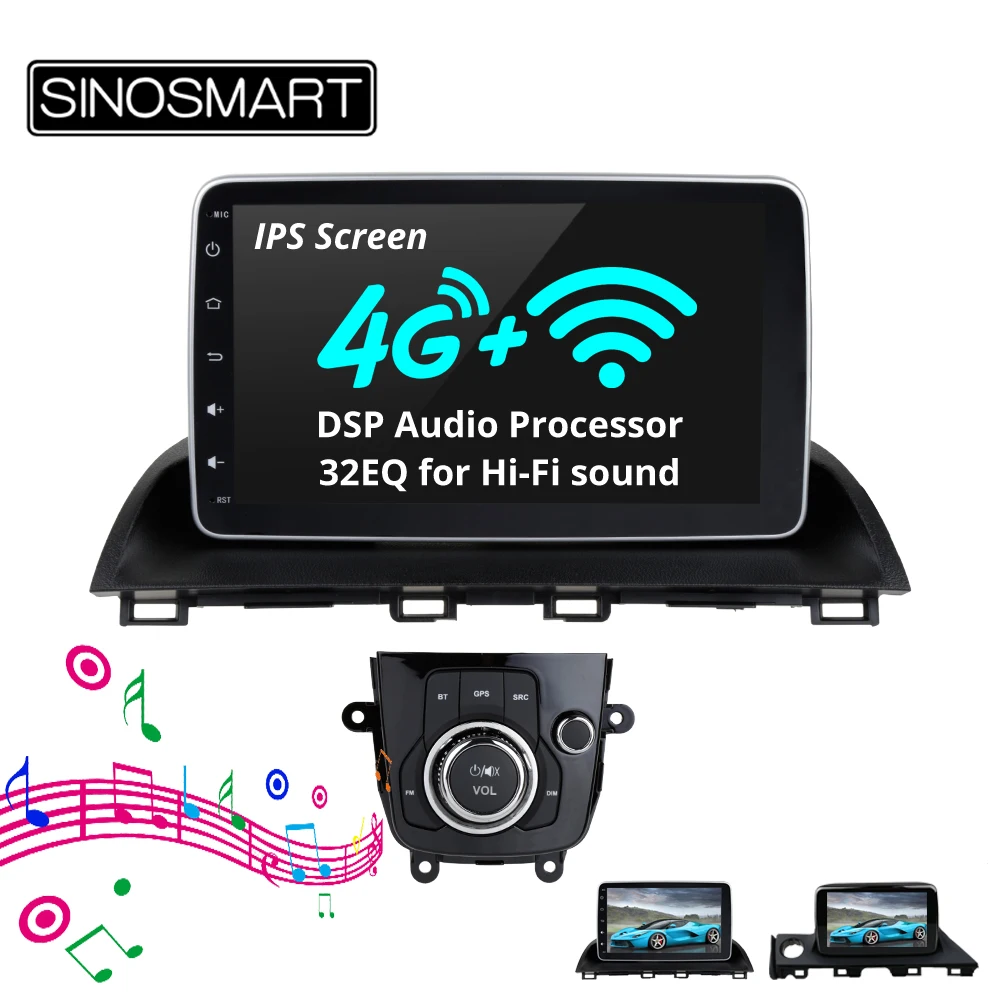 

SINOSMART Support 4G SIM Card DSP 2G/4G RAM Android 8.1 Car GPS Navigation Player for Mazda 3 Axela CX-4 2016 2017 2018