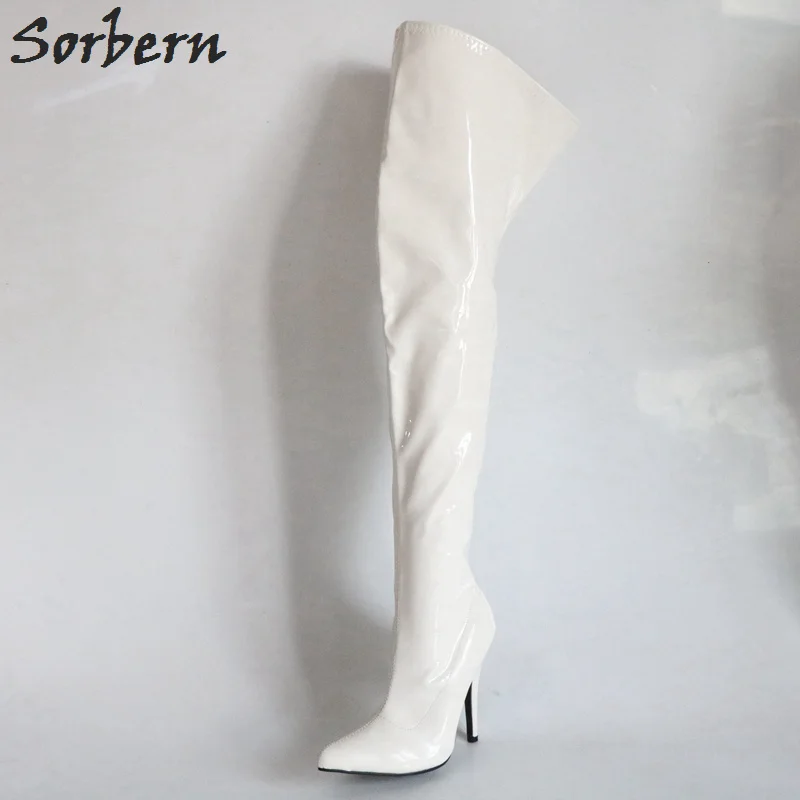 White Shiny Sorbern/белые блестящие дизайнерские ботинки; женские лакированные ботинки на высоком каблуке 12 см; роскошная женская обувь на каблуке; женские высокие сапоги на заказ - Цвет: White Shiny