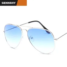 Piloto moda gafas de sol hombres Vintage diseño de marca gafas de sol marco de plata gradiente azul océano transparente lentes envío gratis