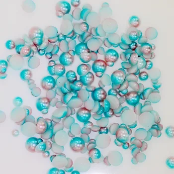 

3mm,4mm,5mm,6mm Blue Rainbow Flat back ABS round Half Pearl beads, imitation plastic half pearl beads
