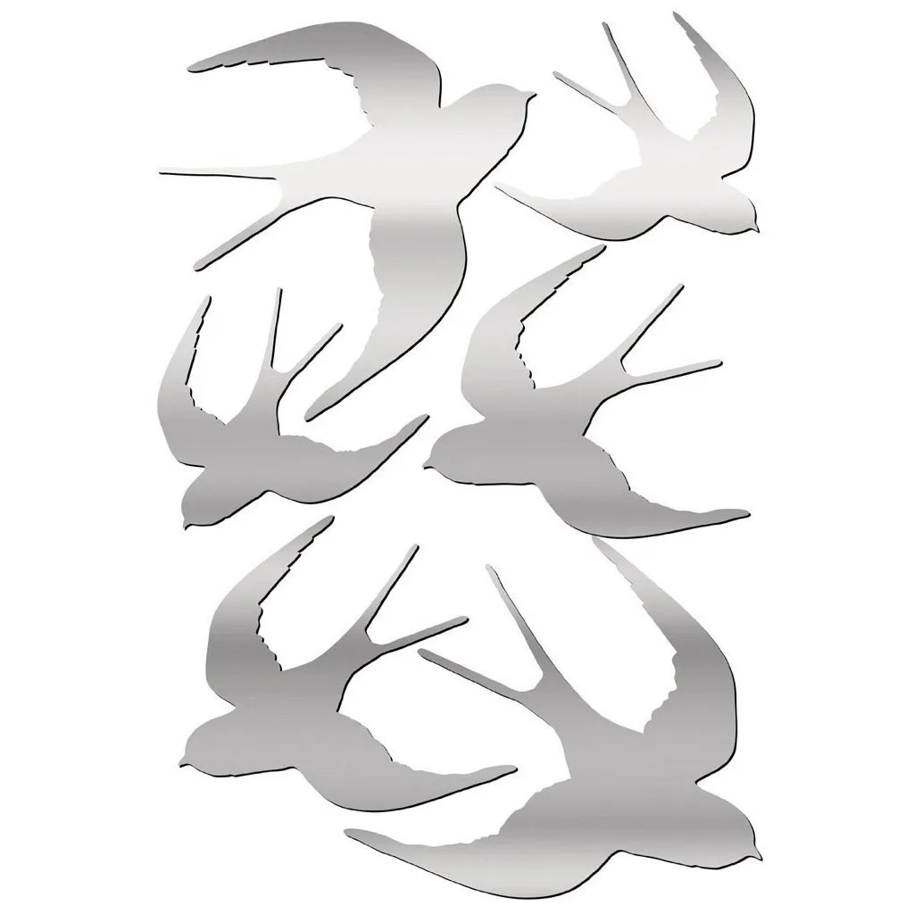 

6-pcs 3D Swallows Mirror Effect Wall Stickers Fashion Design Art Decals Home Decoration Silver