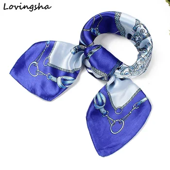 

LOVINGSHA Ladies Imitated Silk Scarf Wraps Europe Style Design Satin Big Square Scarf Printed Women Silk Scarf 60*60cm SC004