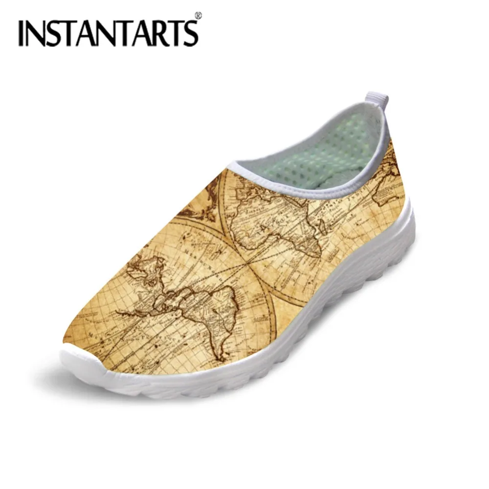 

INSTANTARTS Fashion Map Prints Women Flats Shoes Air Mesh Comfortable Super Light Ladies Flat Shoes Casual Sneakers Walking 2018