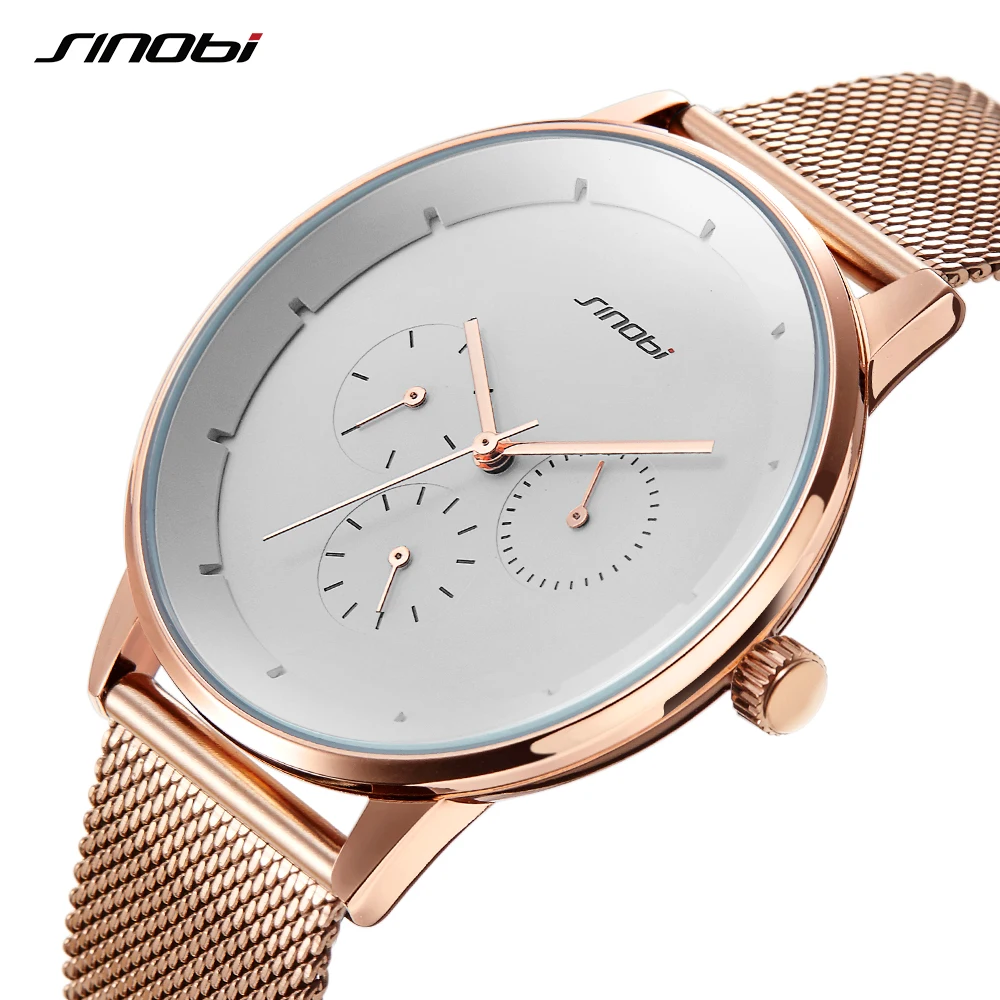 

Top Brand Sinobi Watch Luxury Rose Gold Watches Men Watches Milan Fashion Mesh Band Date Calendar Quartz Watches reloj hombre