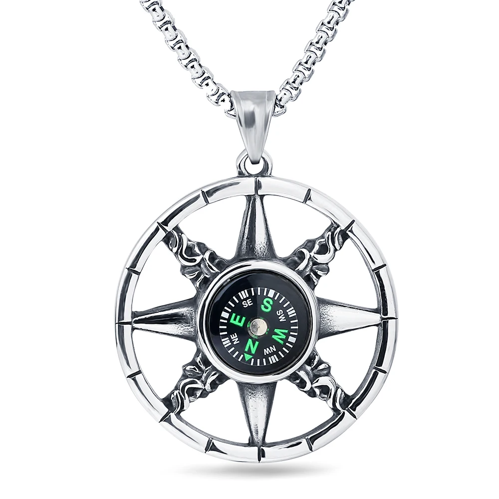 

New Mens Compass Pendant Necklace Fashion Jewelry Stainless steel outdoors Sport collocation for man