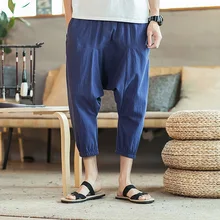 Летние Новые неплотно прилегающие штаны для ног мужские повседневные штаны в китайском стиле Модные Хлопковые Штаны большого размера