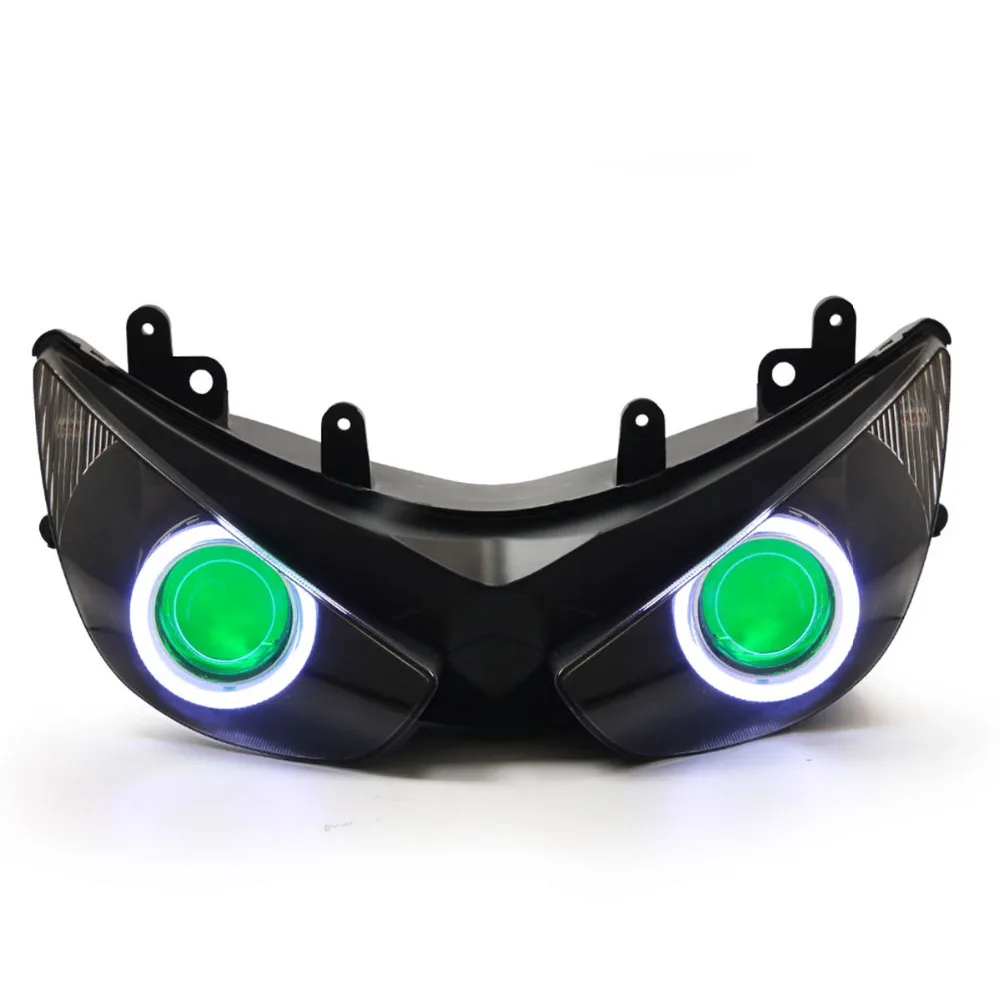 KT Headlight for Kawasaki Ninja ZX6R ZX 6R 2005 2006 LED Angel Eye Green Demon Eye Motorcycle