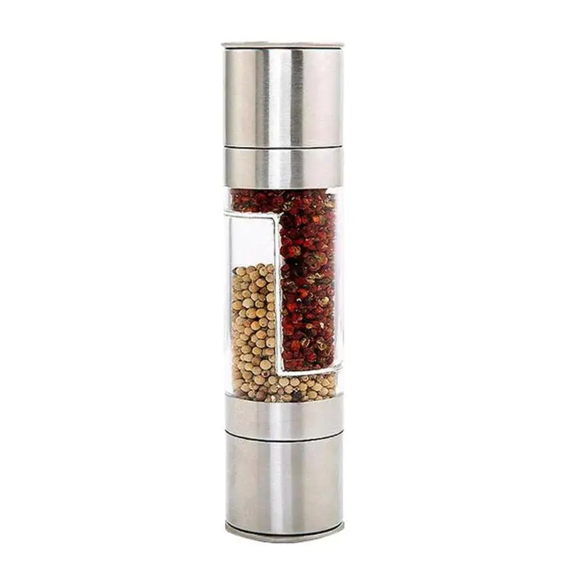Pepper Mill 2 In 1 Double Head Stainless Steel Grinder Hand Glass Pepper Grinding Machine For 