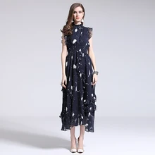 Vestido largo de Alta Calidad 2018 de Primavera y Verano Nuevas Mujeres Beach Boho Estrella Elegante de La Vendimia Con Encanto Gasa Vestidos de Partido de La Manera