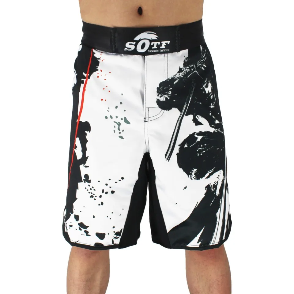 SOTF Black Elastic waist Bushido Fitness fierce ninja combat sport shorts Tiger Muay Thai mma shorts boxing clothing thai boxing