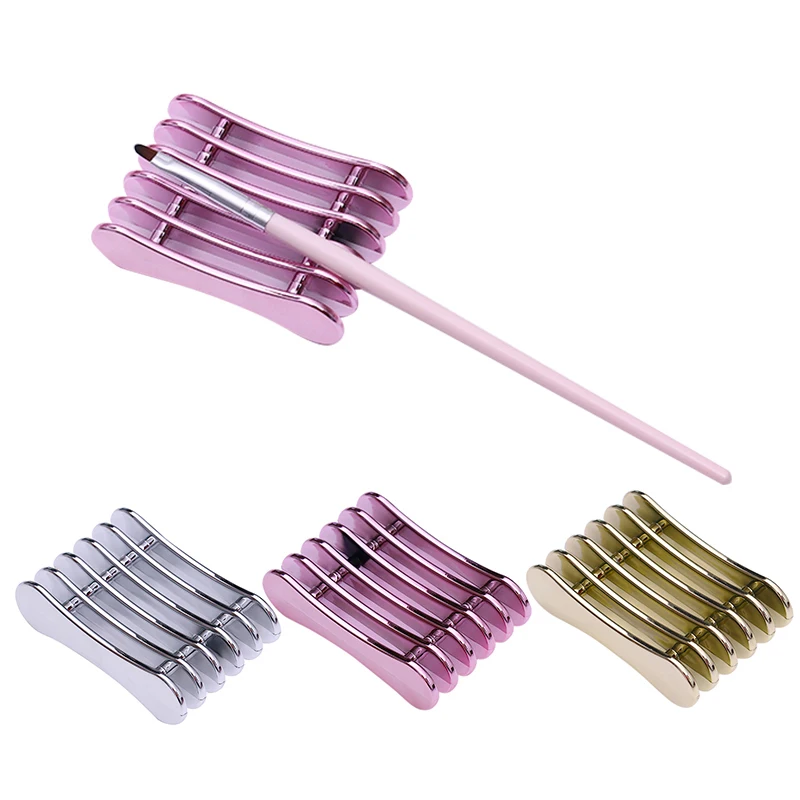 

1Pc Metallic Rose Red Five Grid Nail Brush Rack Stand Colorful Pen Holder Nail Spa Nail Art Tool