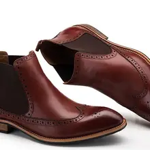 Мужские ботинки в итальянском стиле; модельные туфли; мужская повседневная обувь с высоким берцем из натуральной кожи; эластичная обувь без застежки; ботильоны с перфорацией типа «броги»