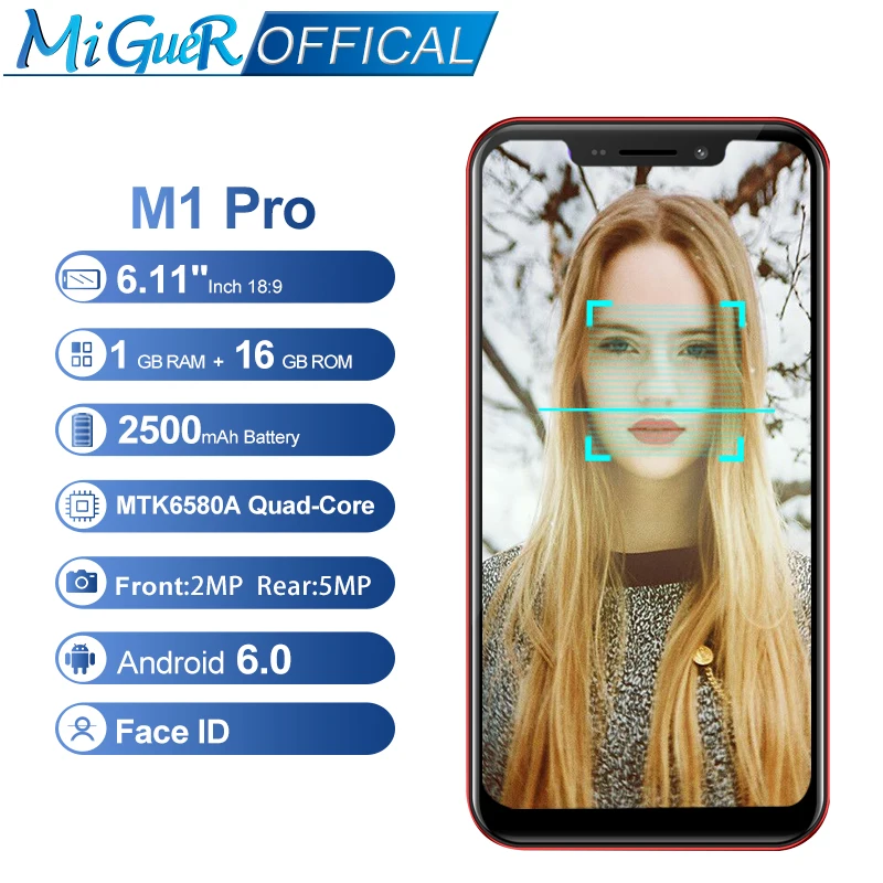 MiGueR M1 Pro 6 11 ''полный экран двойная карта Android 0 1 ГБ ОЗУ 16 Гб ПЗУ четырехъядерный