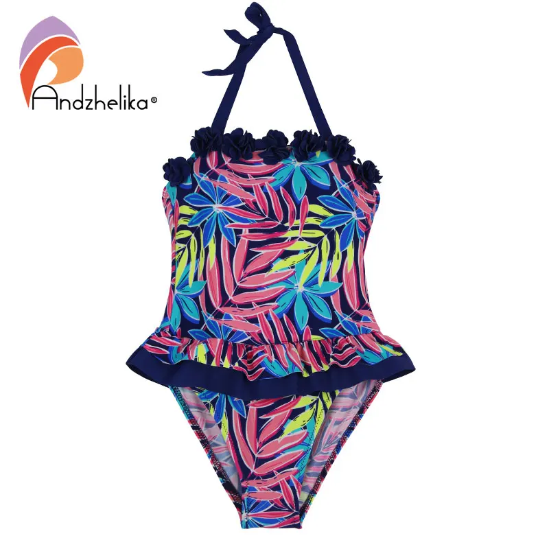 

Andzhelika Children's Cute Swimwear Kid Girls One Piece Swimsuit Dress Print Flower Leaves Summer Swimsuit Sport Bathing Suit
